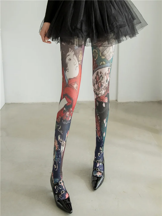 Whimsical Japanese Art Printed Tights
