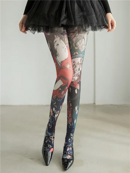 Whimsical Japanese Art Printed Tights