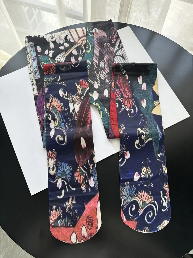 Whimsical Japanese Art Printed Tights