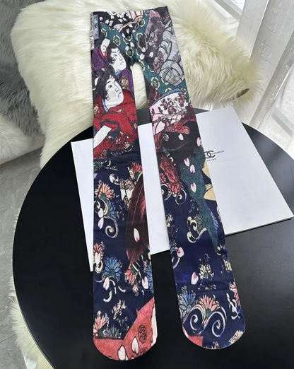 Whimsical Japanese Art Printed Tights