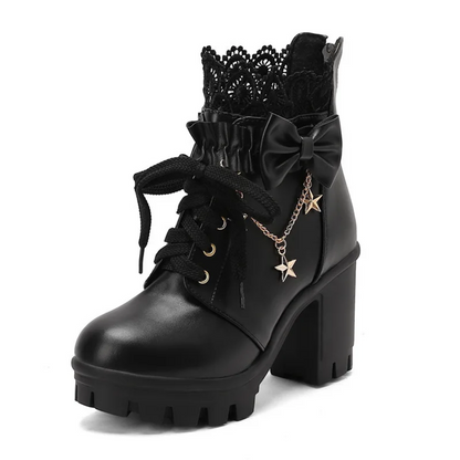Sweet Lolita Pink Platform Boots with Lace & Bow