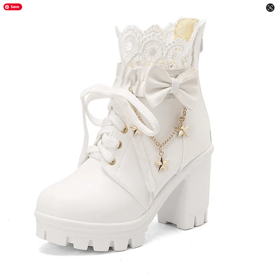 Sweet Lolita Pink Platform Boots with Lace & Bow