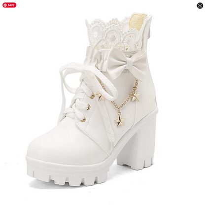 Sweet Lolita Pink Platform Boots with Lace & Bow