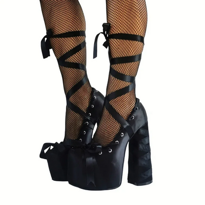 Bow Lace-Up Platform Heels