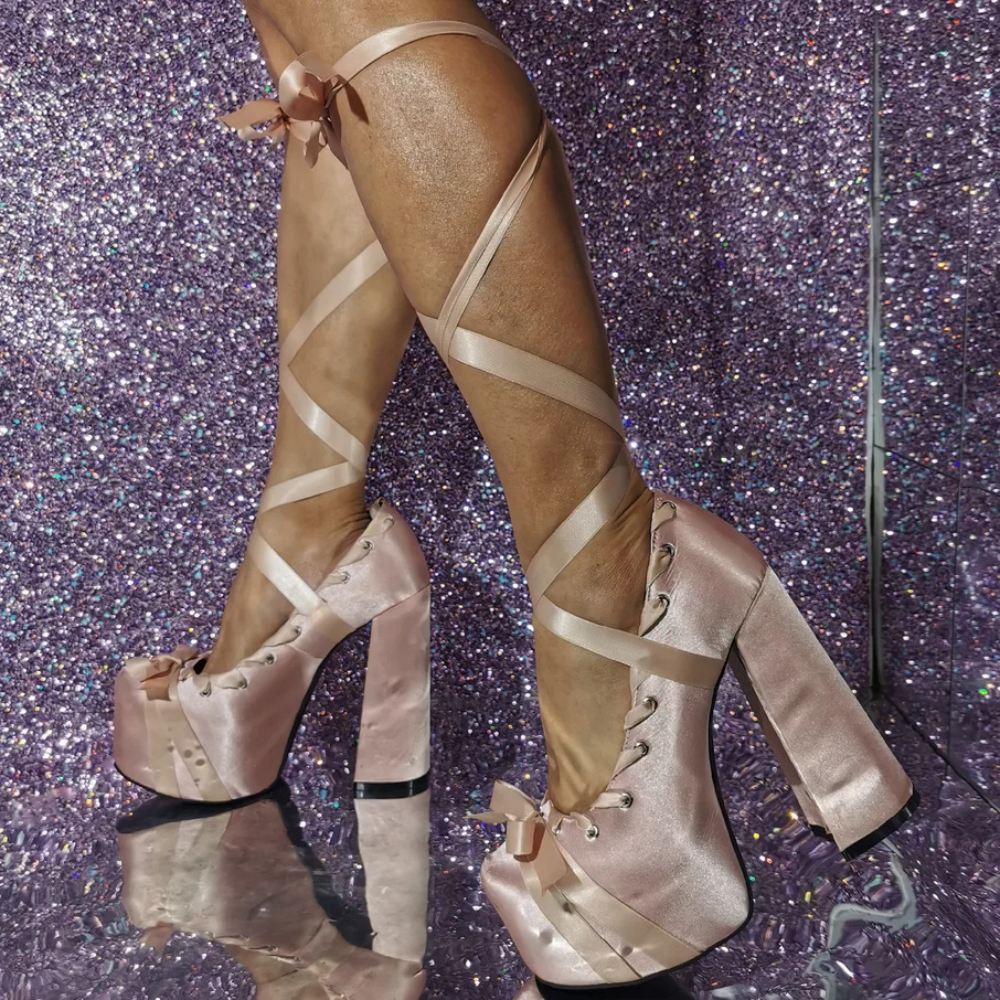 Bow Lace-Up Platform Heels