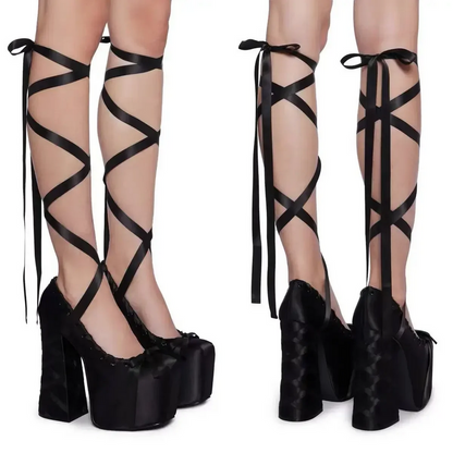 Bow Lace-Up Platform Heels