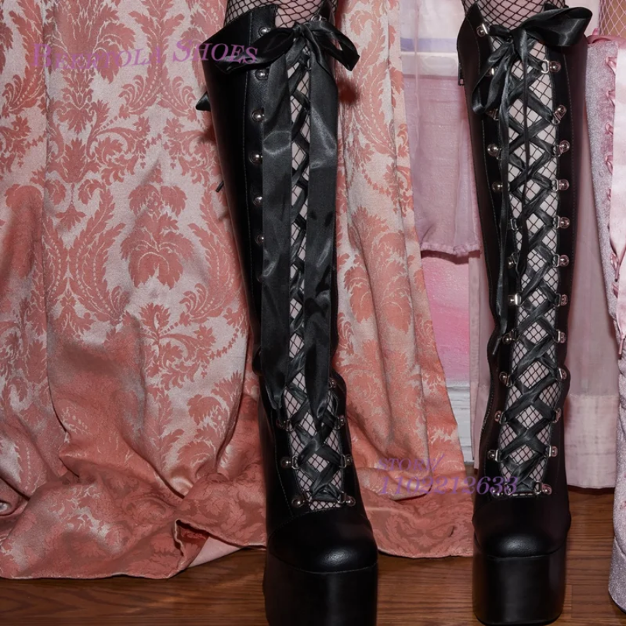 Fairytale Pink Velvet Ribbon Platform Boots