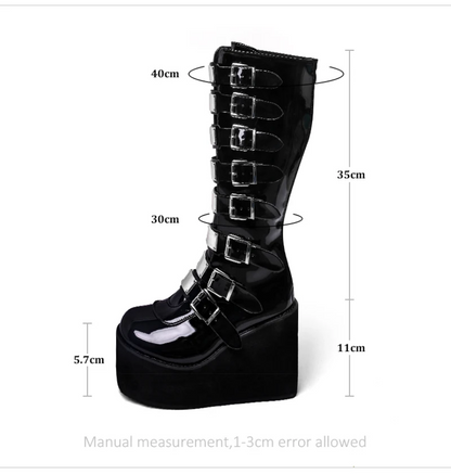 Gothic Punk Buckle Platform Wedge Boots