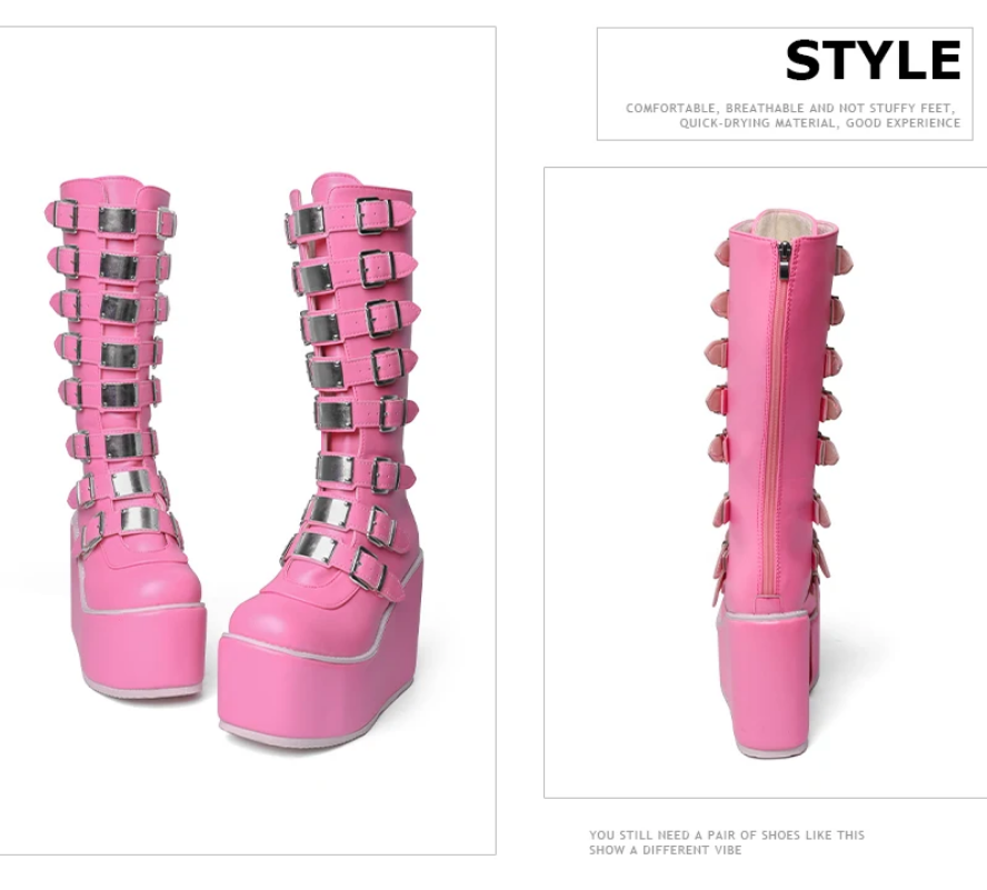 Gothic Punk Buckle Platform Wedge Boots