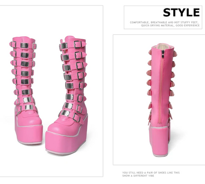 Gothic Punk Buckle Platform Wedge Boots