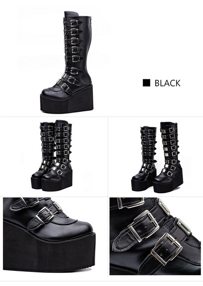 Gothic Punk Buckle Platform Wedge Boots