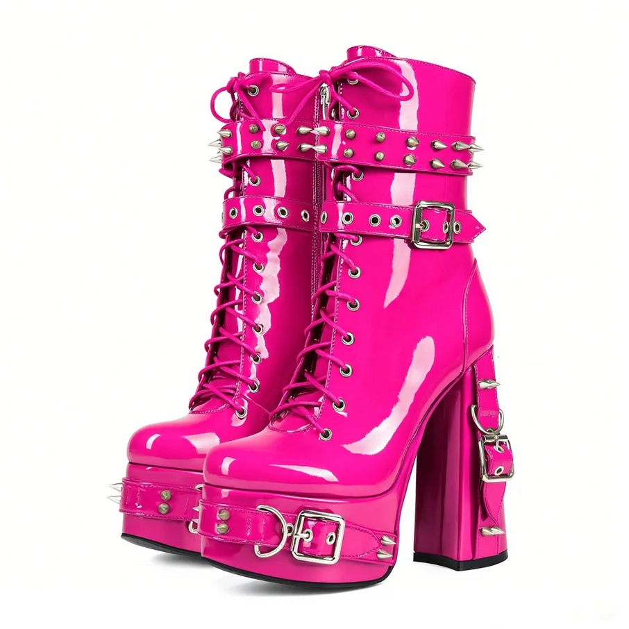 Gothic Studded Patent Platform Boots