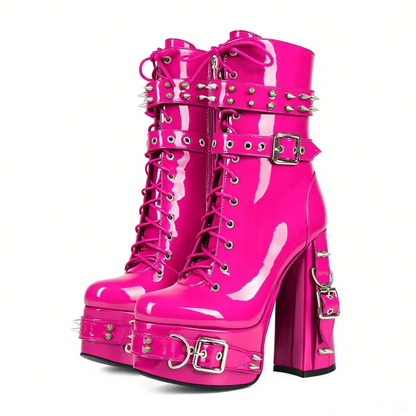 Gothic Studded Patent Platform Boots