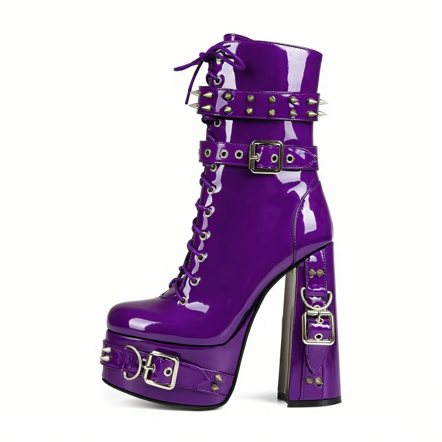 Gothic Studded Patent Platform Boots