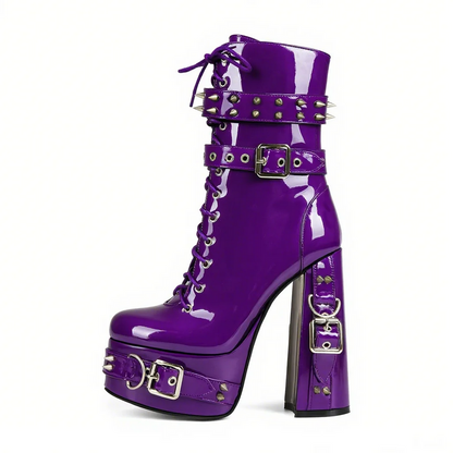 Gothic Studded Patent Platform Boots