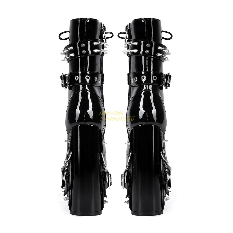Gothic Studded Patent Platform Boots