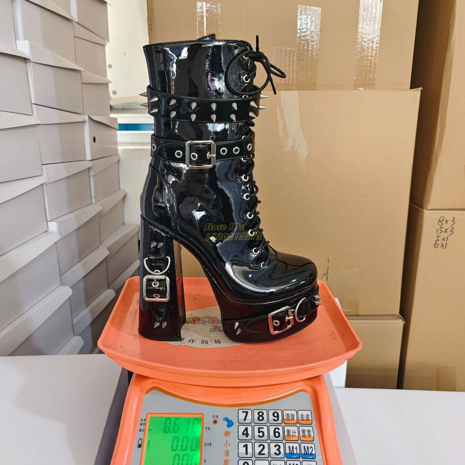 Gothic Studded Patent Platform Boots