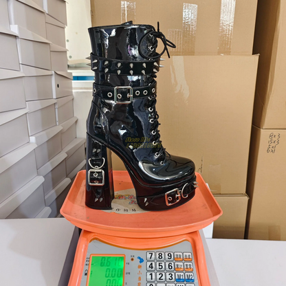 Gothic Studded Patent Platform Boots