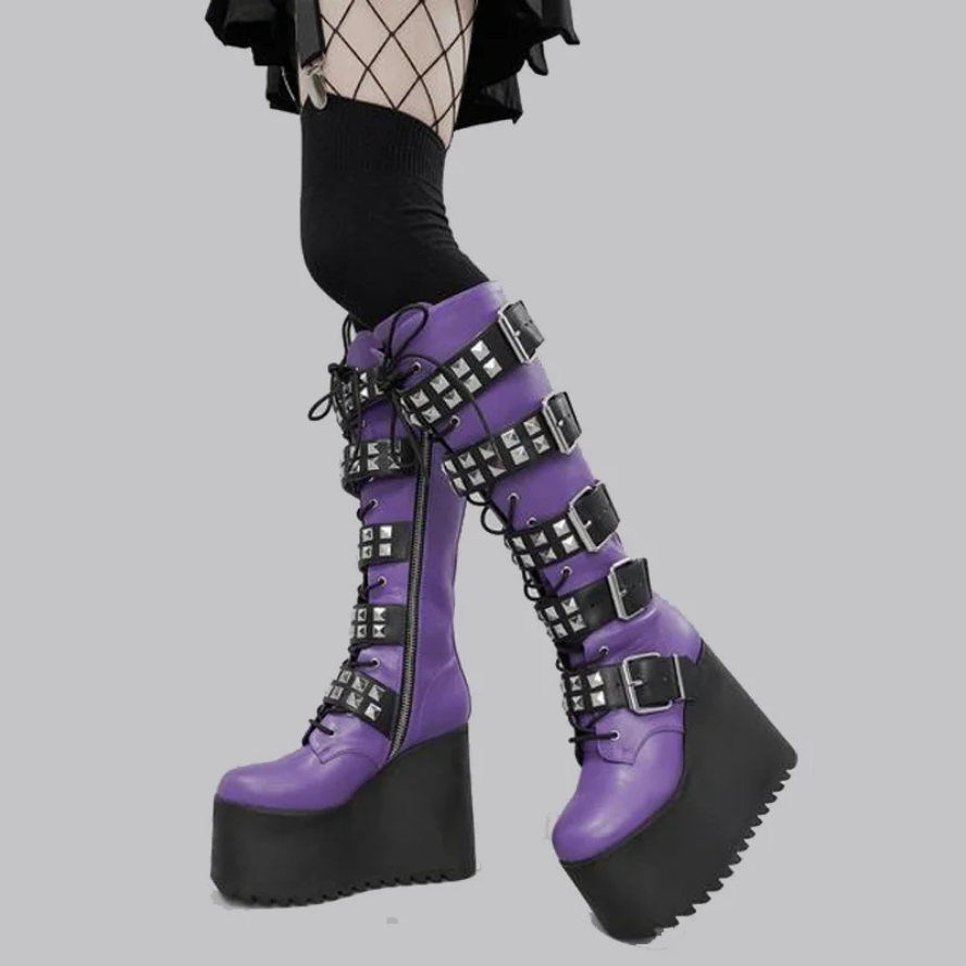 Purple Cyber Studded Extreme Platform Boots