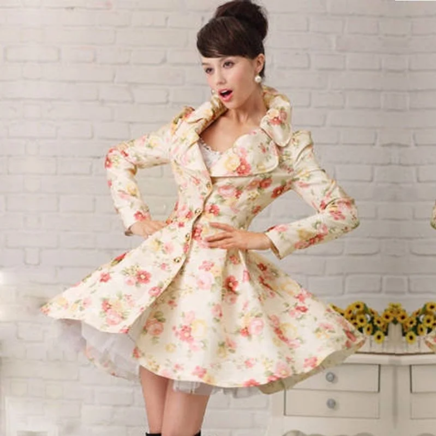 Romantic Floral Fit & Flare Coat