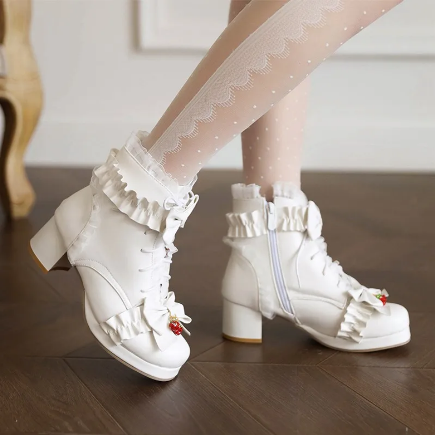 Sweet Strawberry Lolita Ankle Boots with Bow
