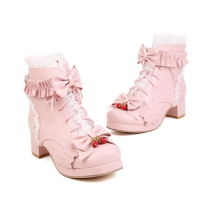 Sweet Strawberry Lolita Ankle Boots with Bow