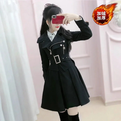 Gothic Belted Trench Coat with Zipper Details