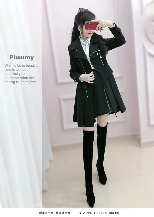 Gothic Belted Trench Coat with Zipper Details