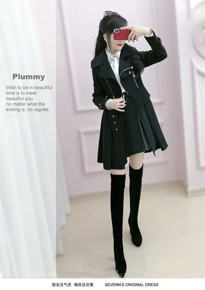 Gothic Belted Trench Coat with Zipper Details