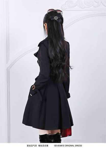 Gothic Belted Trench Coat with Zipper Details