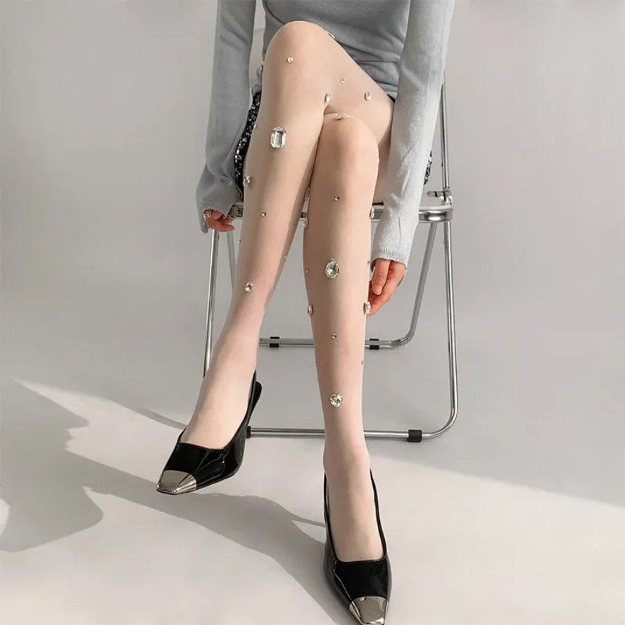 Glamorous Crystal-Embellished Sheer Tights