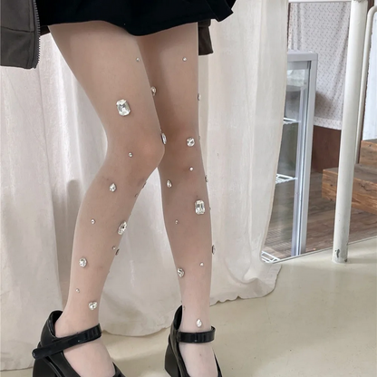 Glamorous Crystal-Embellished Sheer Tights