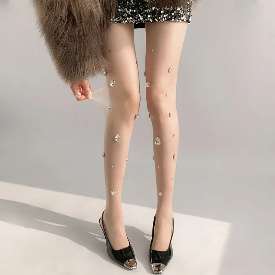 Glamorous Crystal-Embellished Sheer Tights