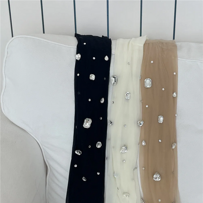 Glamorous Crystal-Embellished Sheer Tights