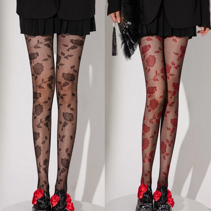 Romantic Rose Print Sheer Tights