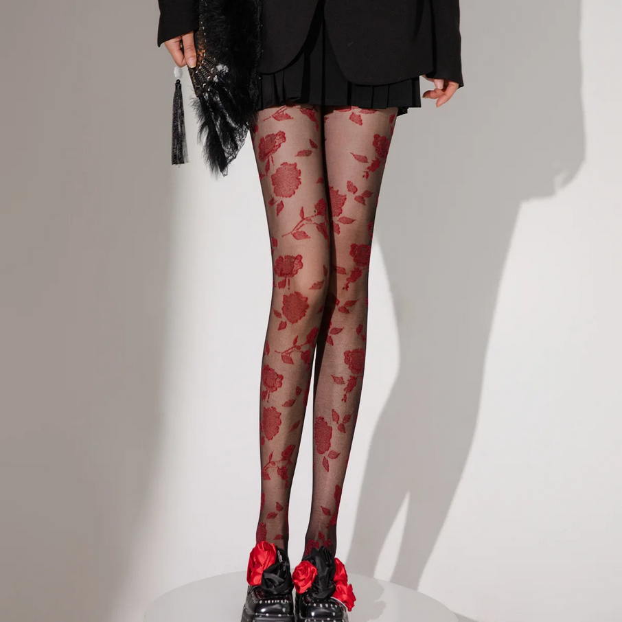 Romantic Rose Print Sheer Tights