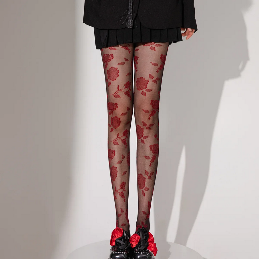 Romantic Rose Print Sheer Tights