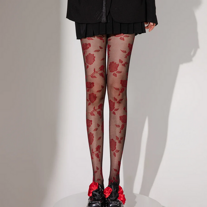 Romantic Rose Print Sheer Tights