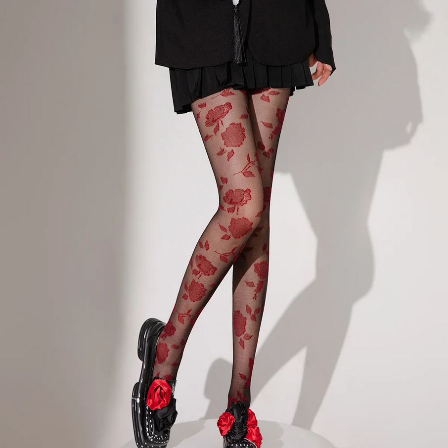Romantic Rose Print Sheer Tights
