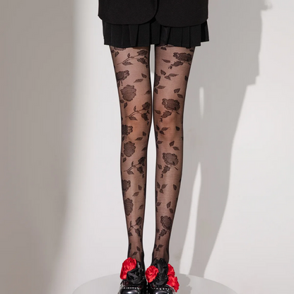 Romantic Rose Print Sheer Tights