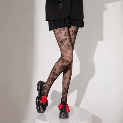 Romantic Rose Print Sheer Tights
