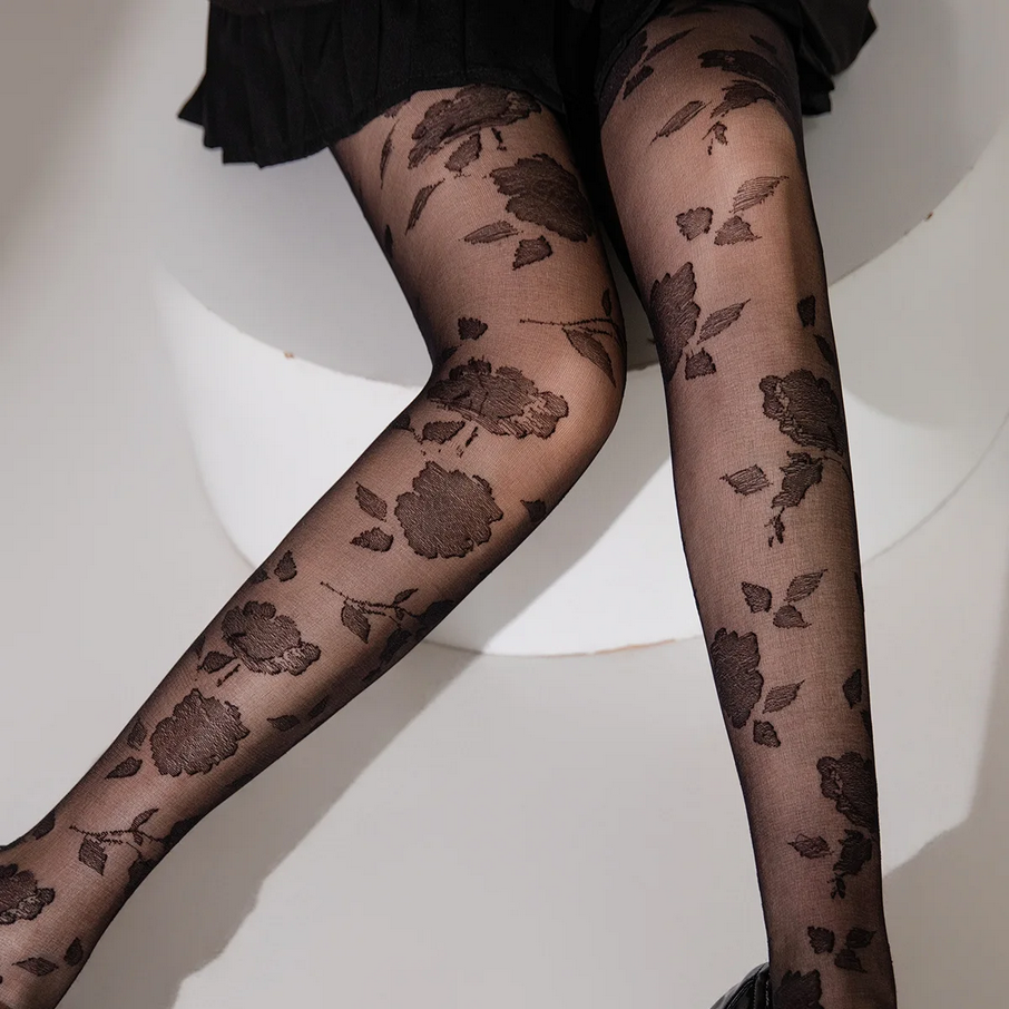 Romantic Rose Print Sheer Tights