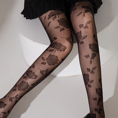 Romantic Rose Print Sheer Tights