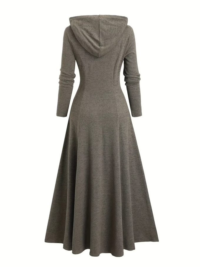 Gothic Hooded Maxi Coat with Studded Zipper Detail