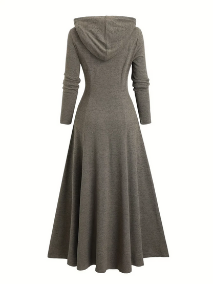 Gothic Hooded Maxi Coat with Studded Zipper Detail