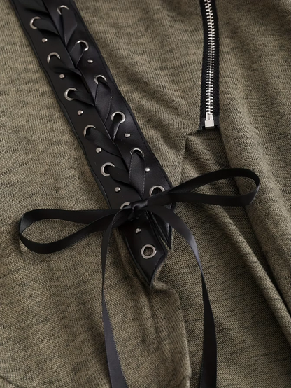 Gothic Hooded Maxi Coat with Studded Zipper Detail