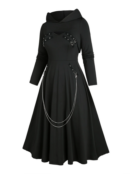 Classic Black Hooded Fit & Flare Dress