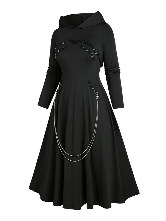Classic Black Hooded Fit & Flare Dress