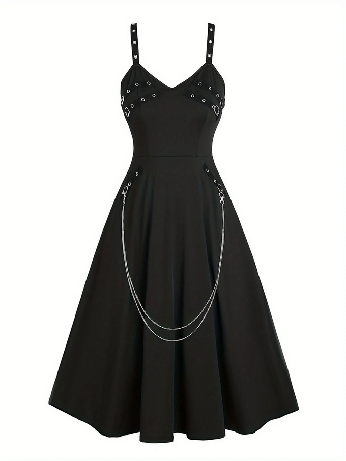 Classic Black Hooded Fit & Flare Dress