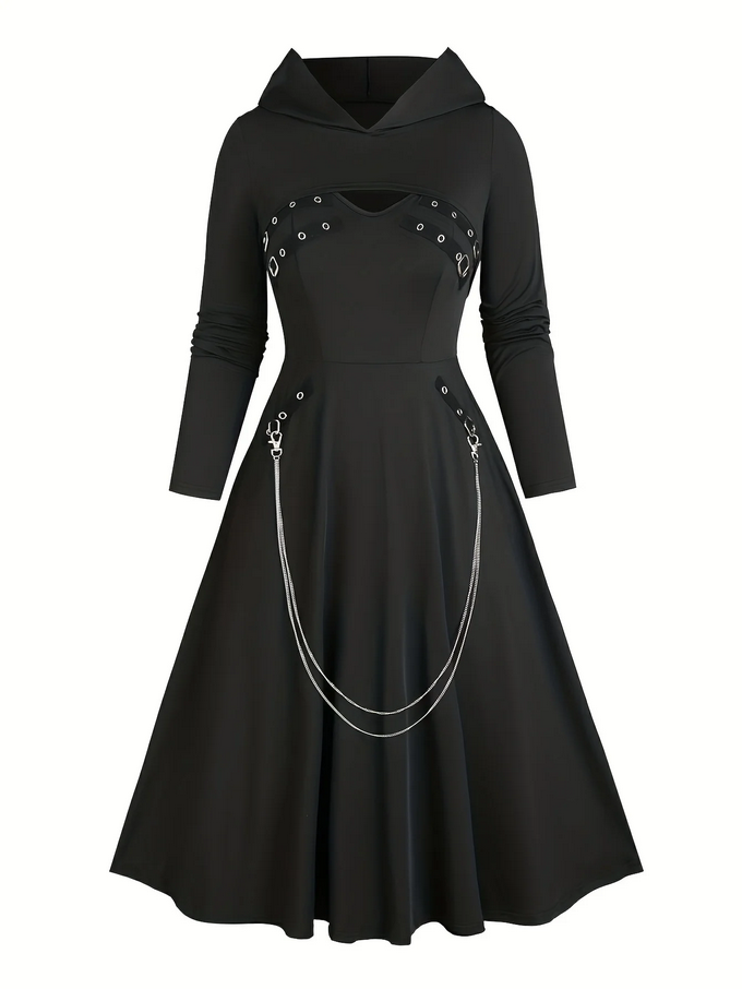 Classic Black Hooded Fit & Flare Dress